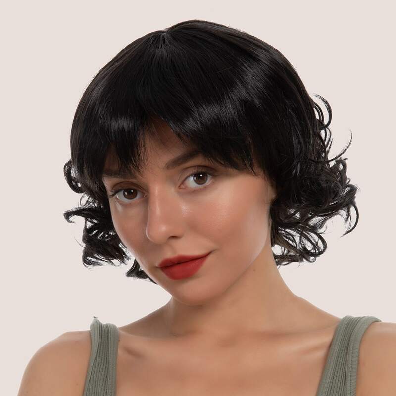 

Short Curly Wig With Bangs, Black