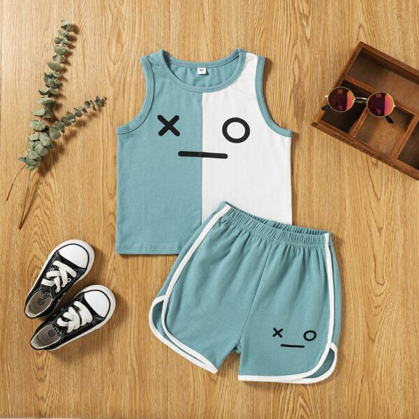 

Toddler Boys Color Block Tank Top With Track Shorts, Blue