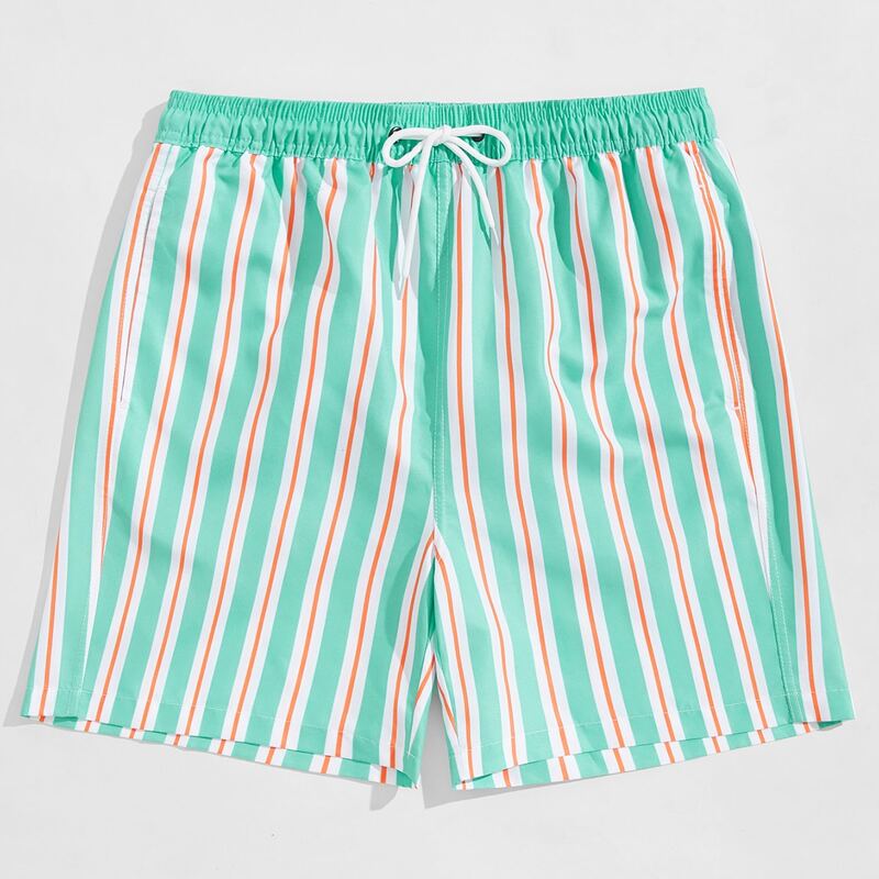 

Guys Striped Drawstring Waist Swim Trunks, Multicolor