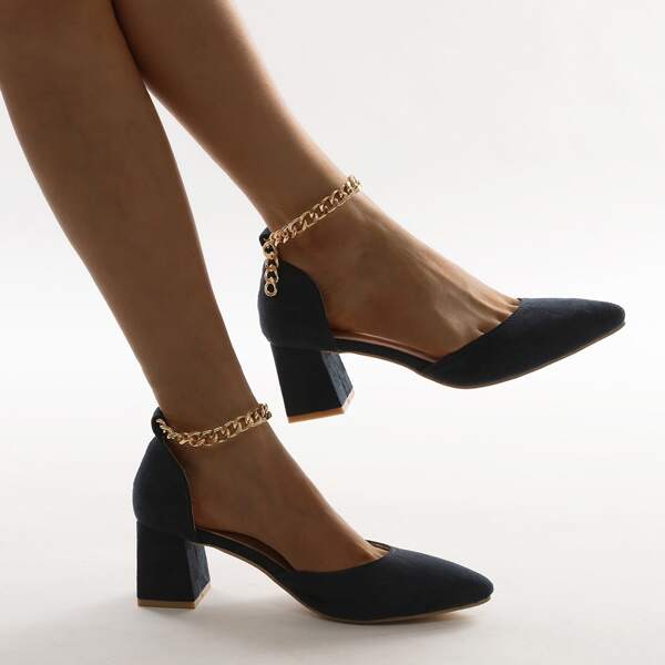 

Minimalist Point Toe Ankle Strap Pumps, Blue