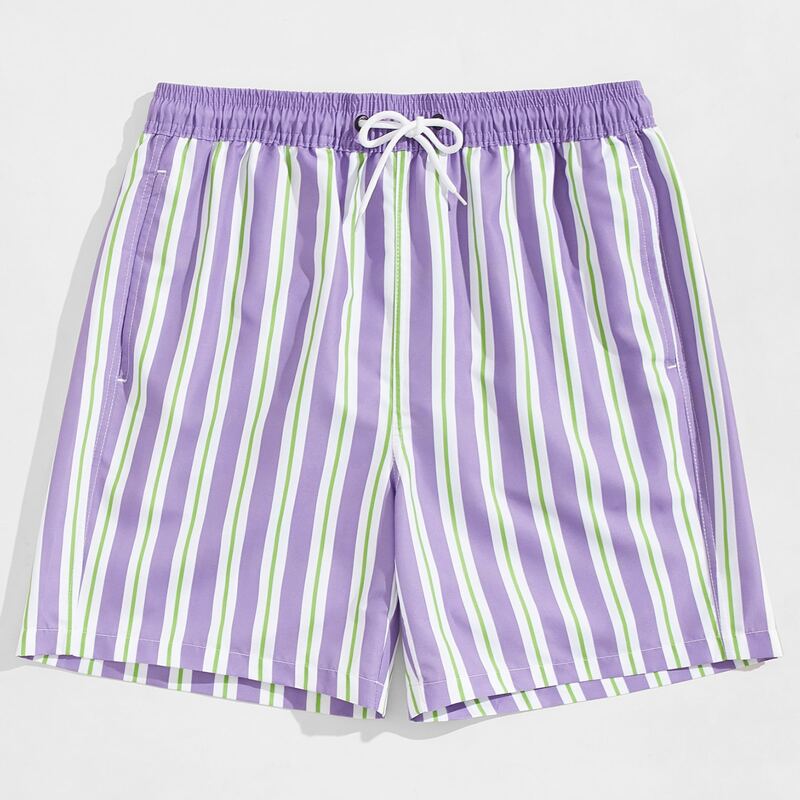 

Guys Striped Drawstring Waist Swim Shorts, Multicolor