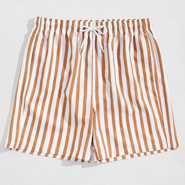 

Men Striped Print Drawstring Waist Swim Trunks, Multicolor