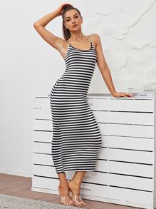 SHEIN Essnce Striped Form Fitted Dress - Black and White - View 1