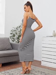SHEIN Essnce Striped Form Fitted Dress - Black and White - View 2