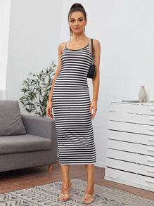 SHEIN Essnce Striped Form Fitted Dress - Black and White - View 4
