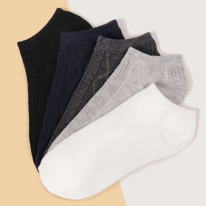 

5pairs Plain Ankle Socks, Multicolor