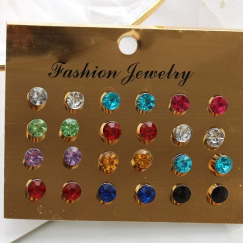 

12pcs Rhinestone Stud Earrings, Multicolor