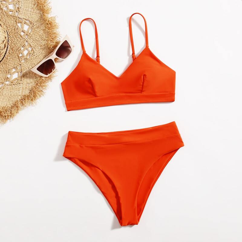 

Simple Solid Bikini Swimsuit, Orange