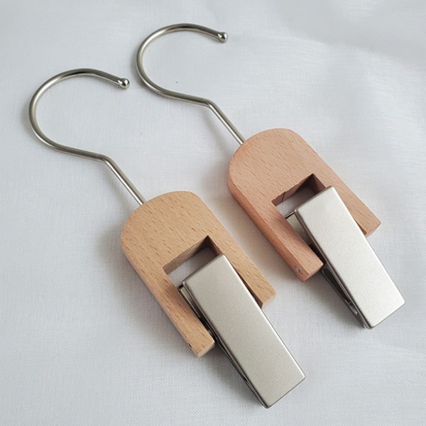 

1pc Wooden Hook With Clip, Khaki
