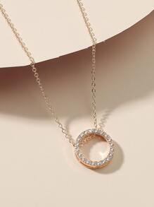 1pc Copper Cubic Zirconia Circle Link & Bow Pendant Necklace For Women, Everyday & Gift - Yellow Gold - View 2