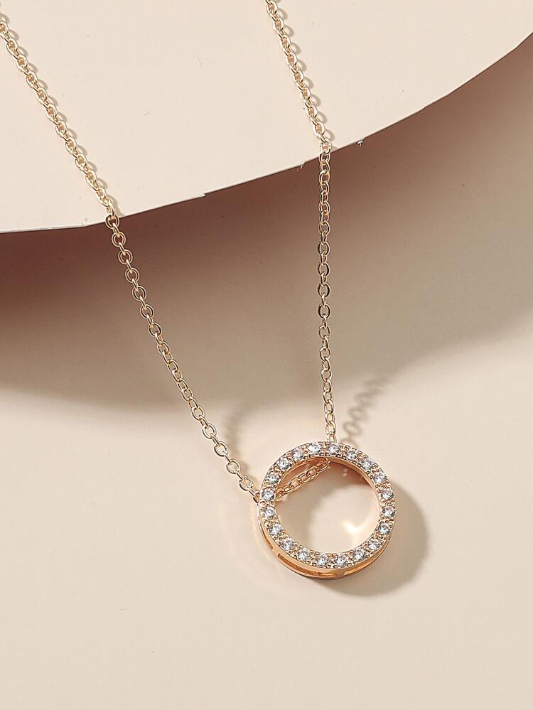 1pc Copper Zirconia Circle Pendant Necklace, Daily Wear & Gift For Women