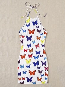 Soleia Allover Butterfly Print Halter Dress - Multicolor - View 4