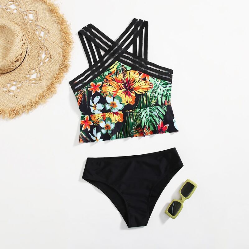 

Tropical Ruffle Bikini Swimsuit, Multicolor