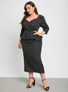 SHEIN Clasi Bộ thời trang Plus Size Trọn gói Chấm bi Thanh lịch - màu đen - Xem 2