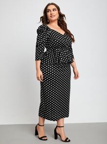 SHEIN Clasi Bộ thời trang Plus Size Trọn gói Chấm bi Thanh lịch - màu đen - Xem 4