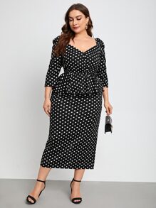SHEIN Clasi Bộ thời trang Plus Size Trọn gói Chấm bi Thanh lịch - màu đen - Xem 1