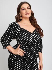 SHEIN Clasi Bộ thời trang Plus Size Trọn gói Chấm bi Thanh lịch - màu đen - Xem 5