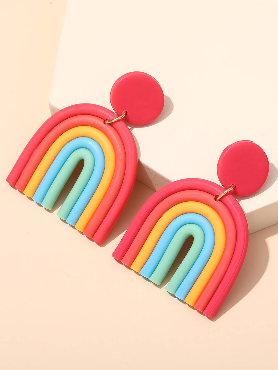 1 Pair Rainbow Earrings, Suitable For Everyday Wear - Multicolor - View 1