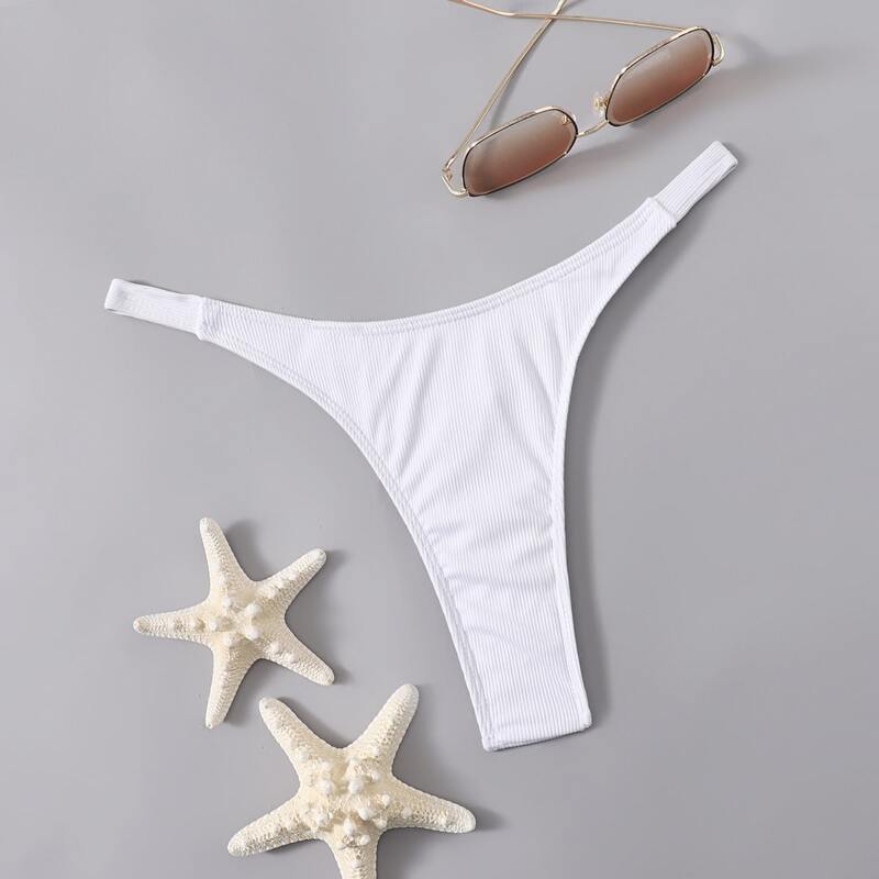 

Solid Thong Bikini Bottom, White