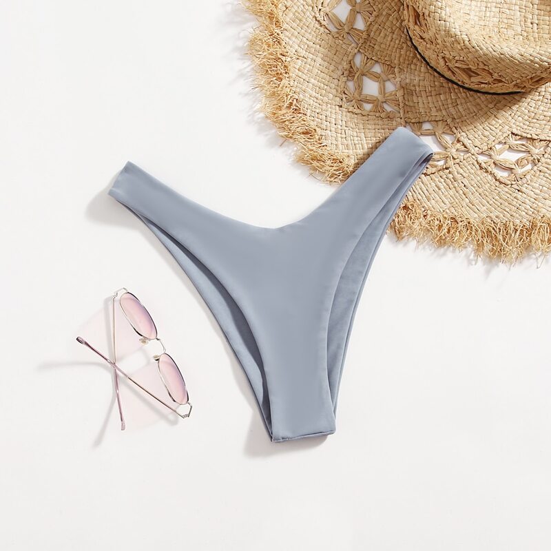 

Solid High Cut Bikini Bottom, Grey