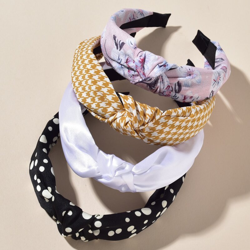 

4pcs Flower & Houndstooth Hair Hoop, Multicolor
