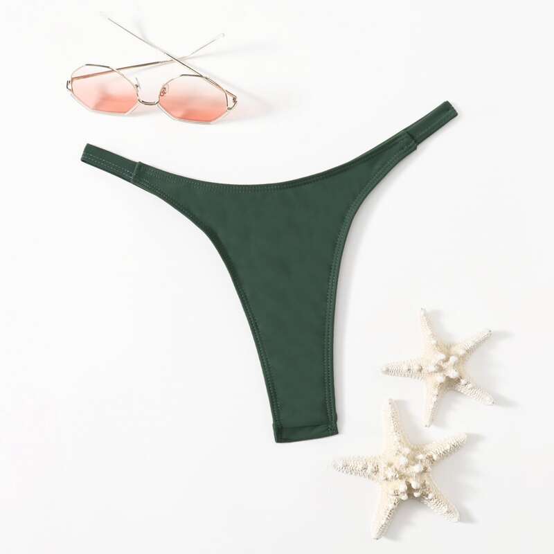 

Solid Thong Bikini Bottom, Army green