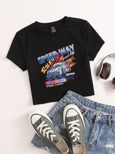 تي شيرت بطباعة سيارة وعبارة