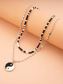 陰陽裝飾項鍊 - 銀色 - 查看 3