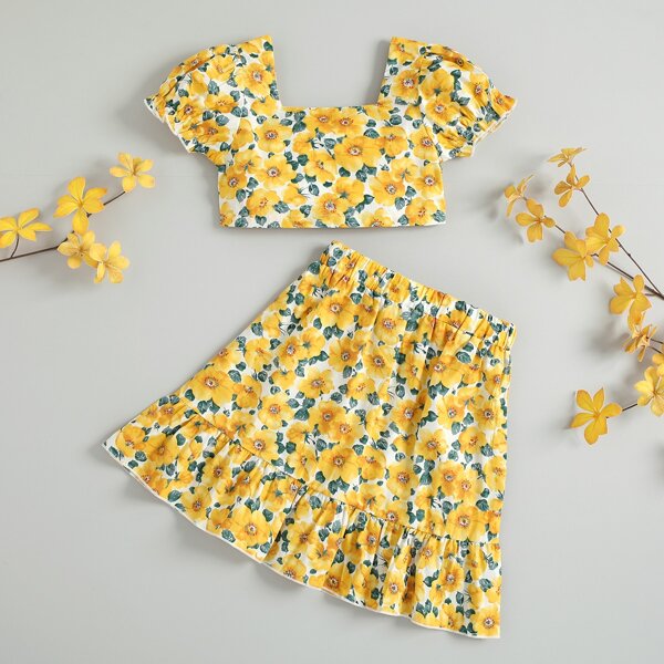 

Toddler Girls Floral Print Square Neck Top & Skirt, Multicolor