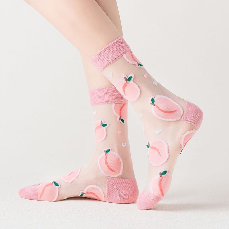 

Peach Graphic Crew Socks, Baby pink