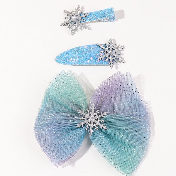 

3pcs Toddler Girls Snowflake Decor Hair Clip, Blue