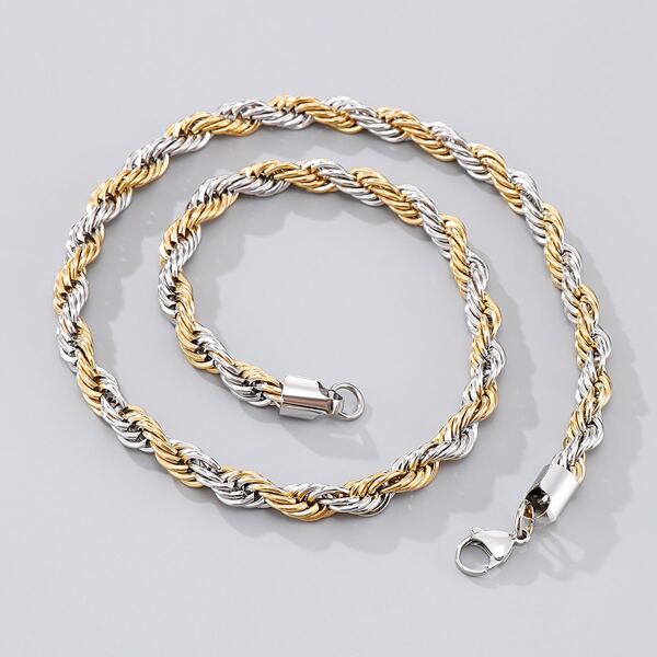 

Men Two Tone Twist Necklace, Gold