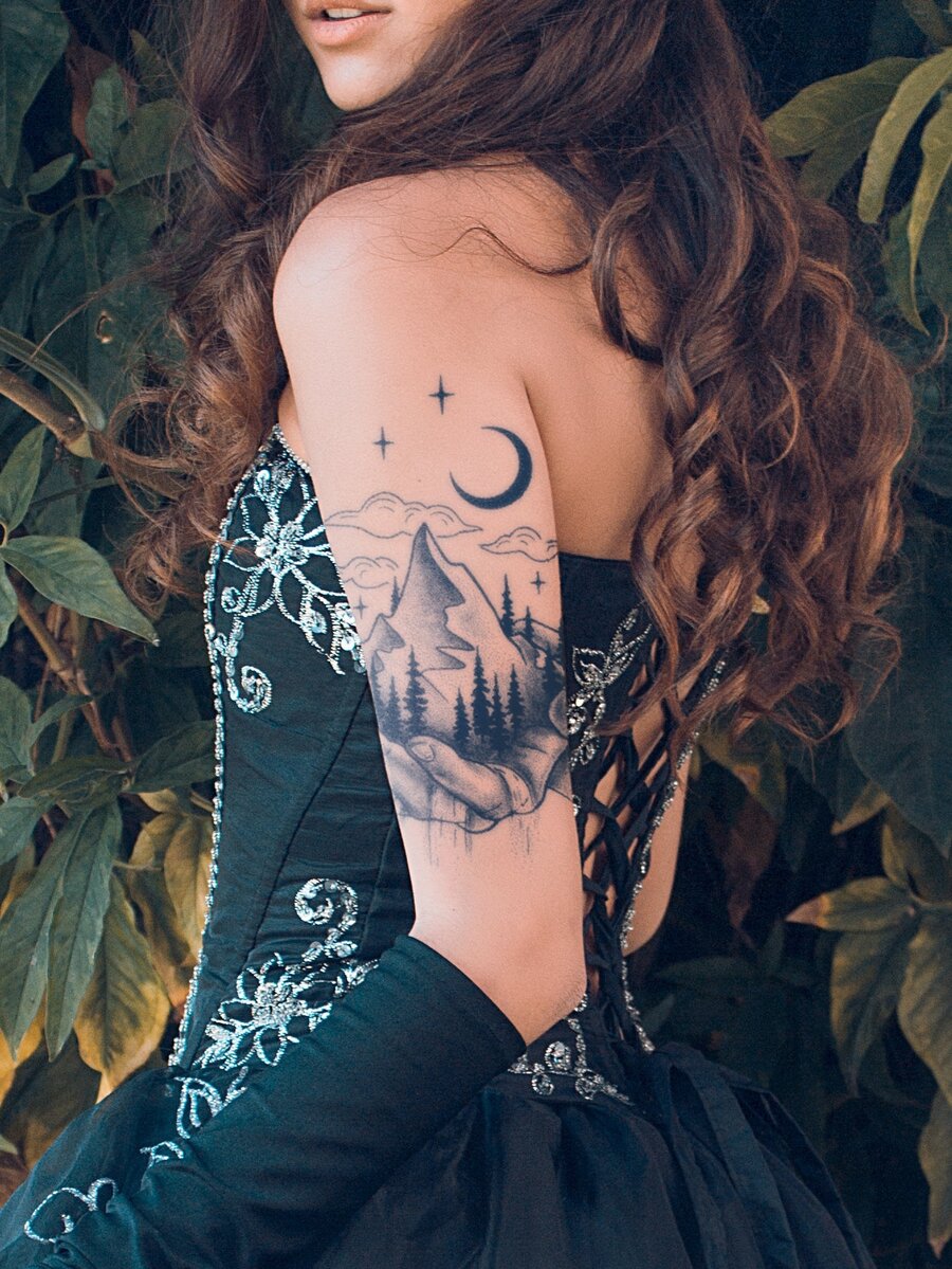 1sheet Moon & Mountain Tattoo Sticker - Blue - View 1