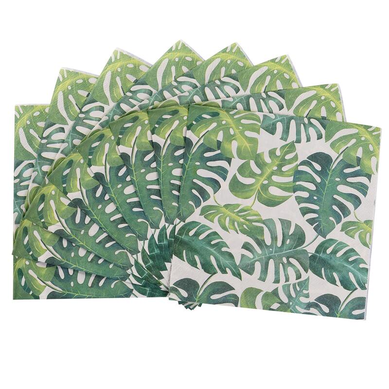 

20pcs Leaf Print Paper Napkin, Green