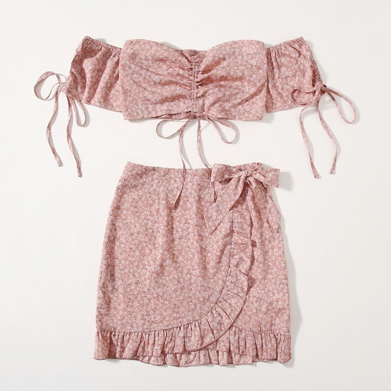 

Ditsy Floral Ruched Crop Top & Skirt, Dusty pink