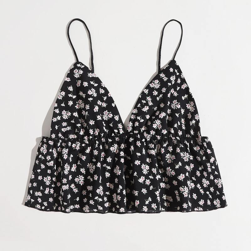 

Ditsy Floral Crop Cami, Black