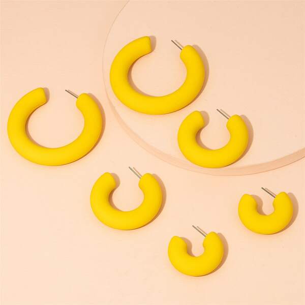 

3pairs Hoop Earrings, Yellow