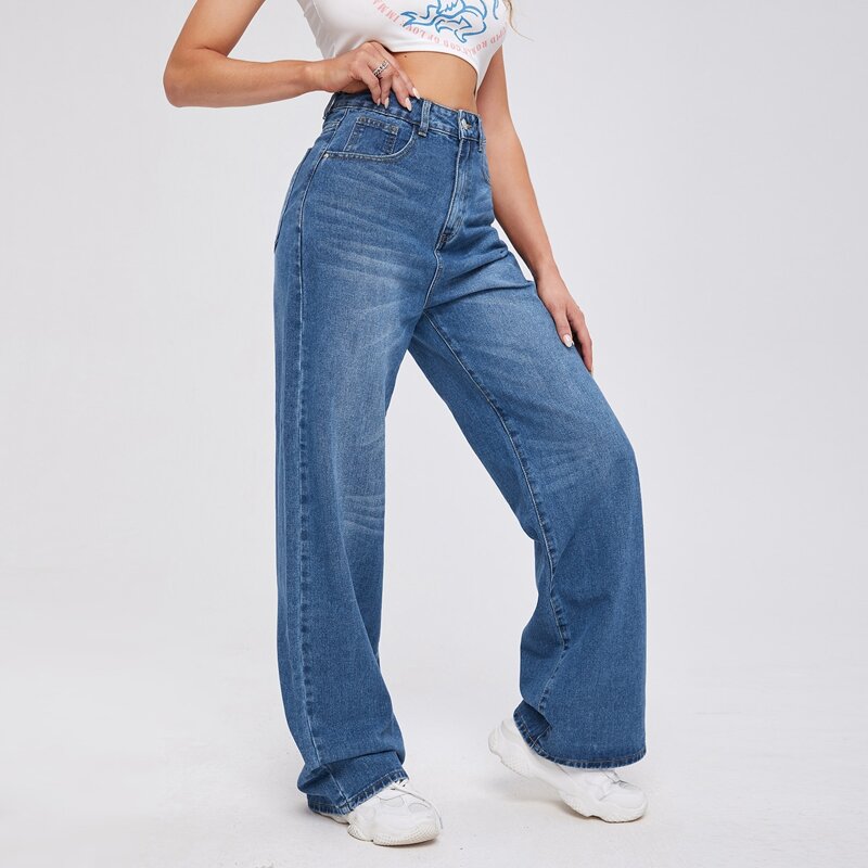 

High Waist Wide Leg Jeans, Medium wash