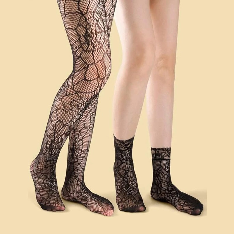 

2pairs Spider Web Design Socks, Black