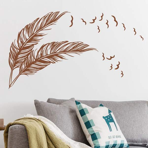 

Feather Print Wall Sticker, Brown
