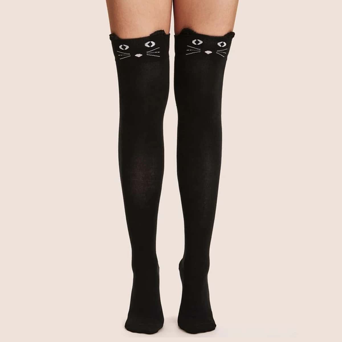 

Cat Graphic Stockings, Black