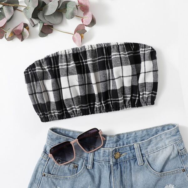 

Plaid Tube Top, Black and white