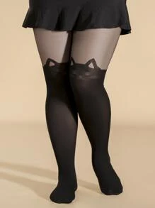 Medias con estampado de gato de dibujos animados grandes - Negro - Ver 2