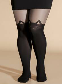 Medias con estampado de gato de dibujos animados grandes - Negro - Ver 3