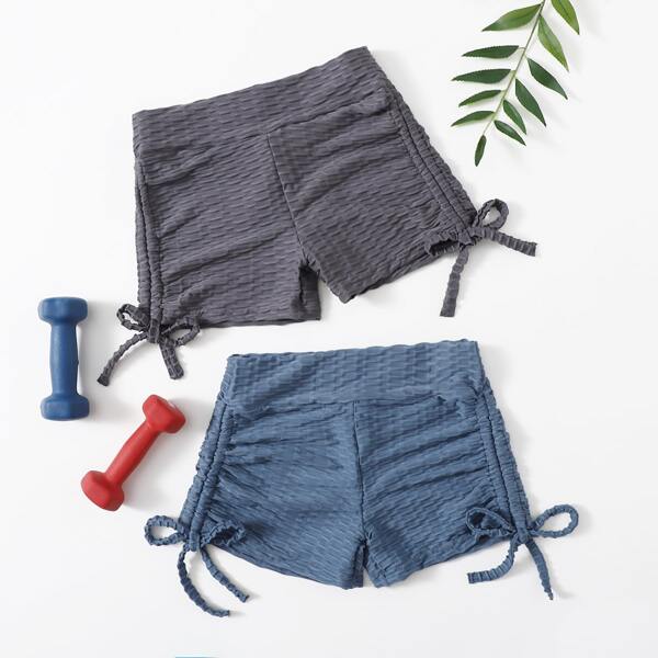 

2pcs Drawstring Side Sports Shorts, Multicolor