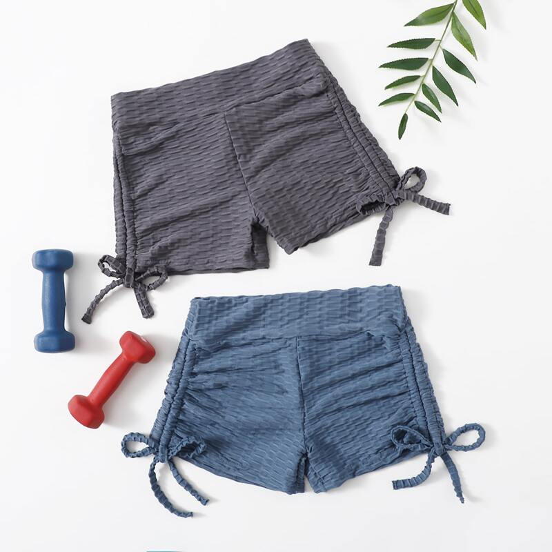 

2pcs Drawstring Side Sports Shorts, Multicolor