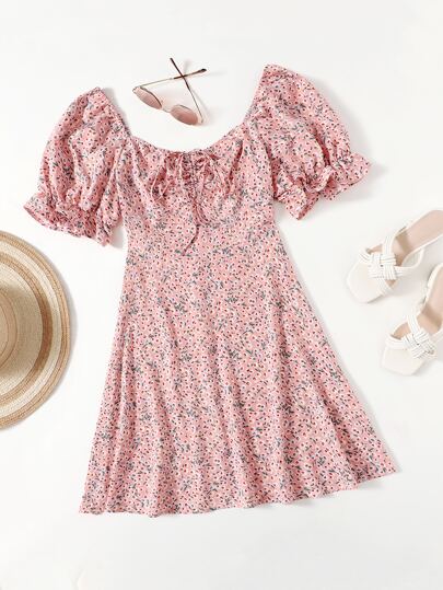 فساتين مقاسات كبيرة الدانتيل منتفض ازهار صغيرة بوهو