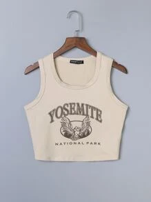 SHEIN Unity Letter and Eagle Print Tank Top - Apricot - View 1