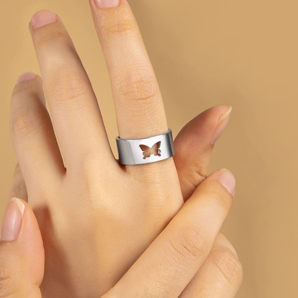 

Hollow Out Butterfly Cuff Ring, Silver