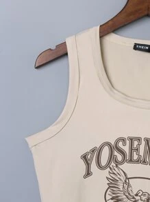SHEIN Unity Letter and Eagle Print Tank Top - Apricot - View 5